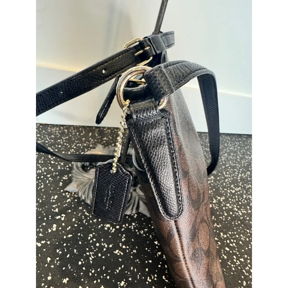 Coach Signature Brown Canvas Crossbody Bag Zip Top Classic Monogram - Picture 8 of 16